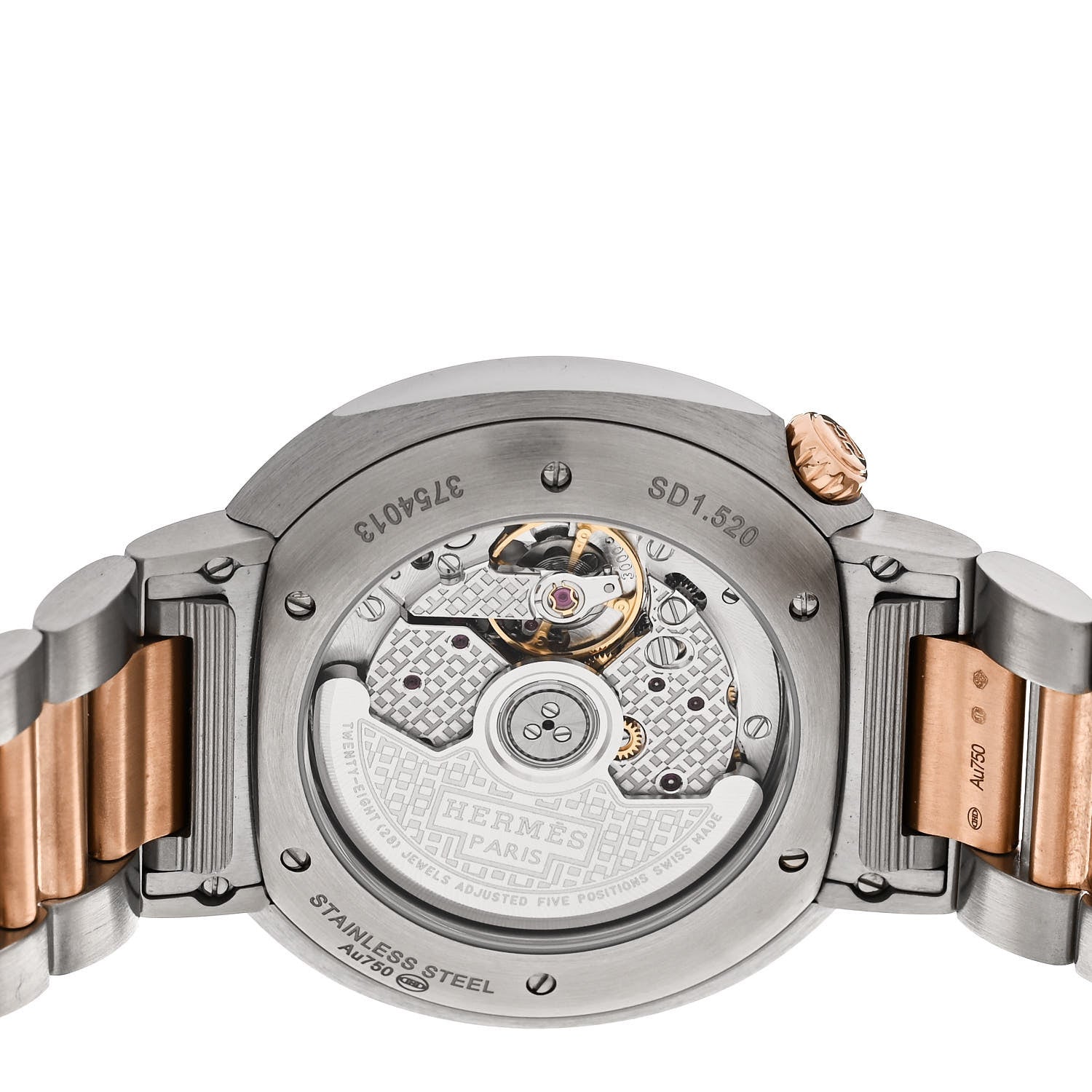 Hermes Stainless Steel 18K Rose Gold 36mm Cut Automatic Watch 4 of 5