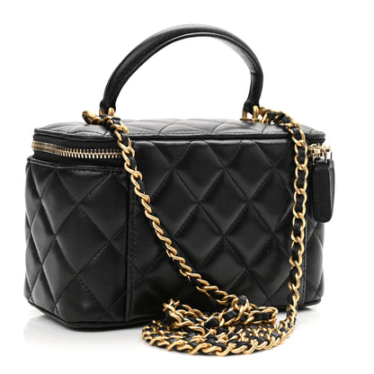 Chanel Lambskin Quilted Small Top Handle Vanity Case With Chain Black 3 of 11