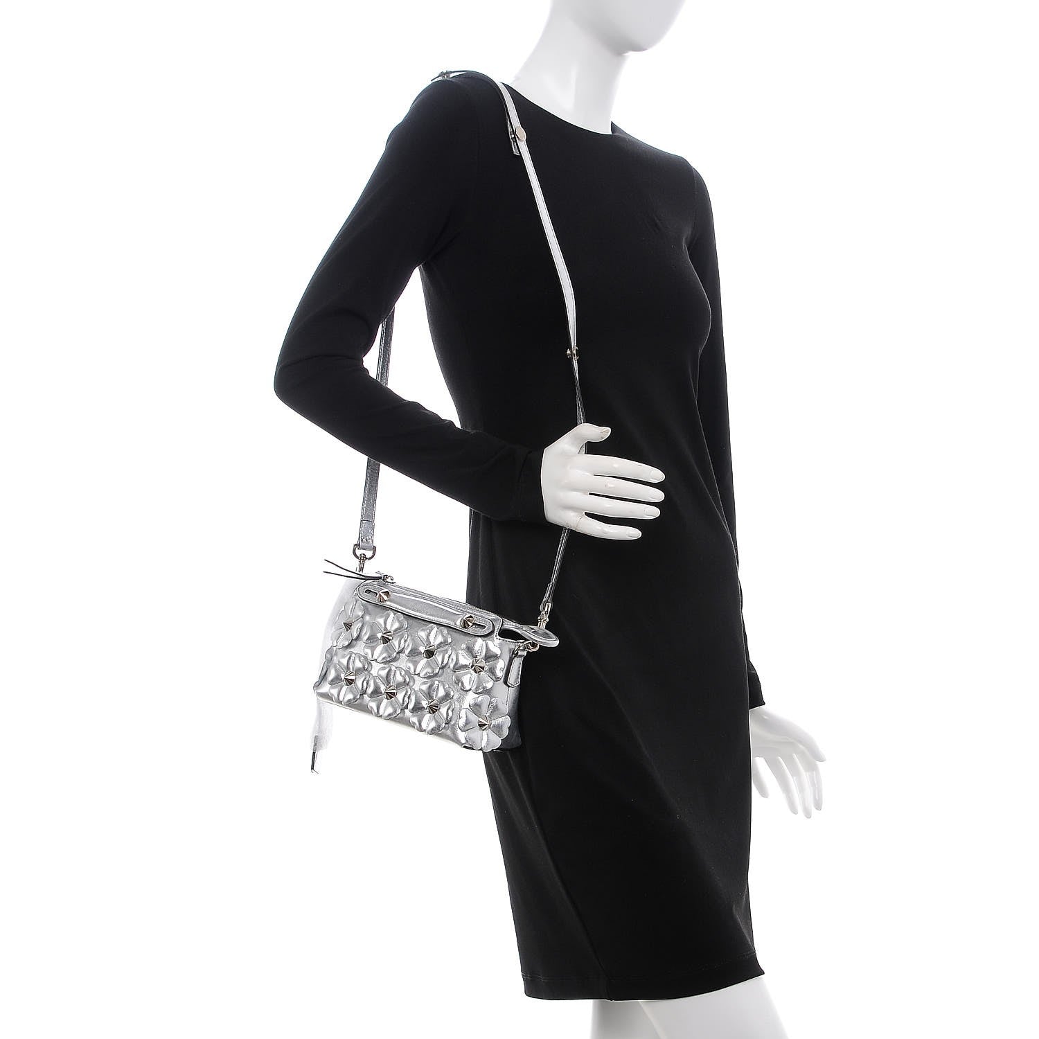 Fendi Vitello Catalan Mirror Flowerland Mini By The Way Boston Bag Argento 2 of 8