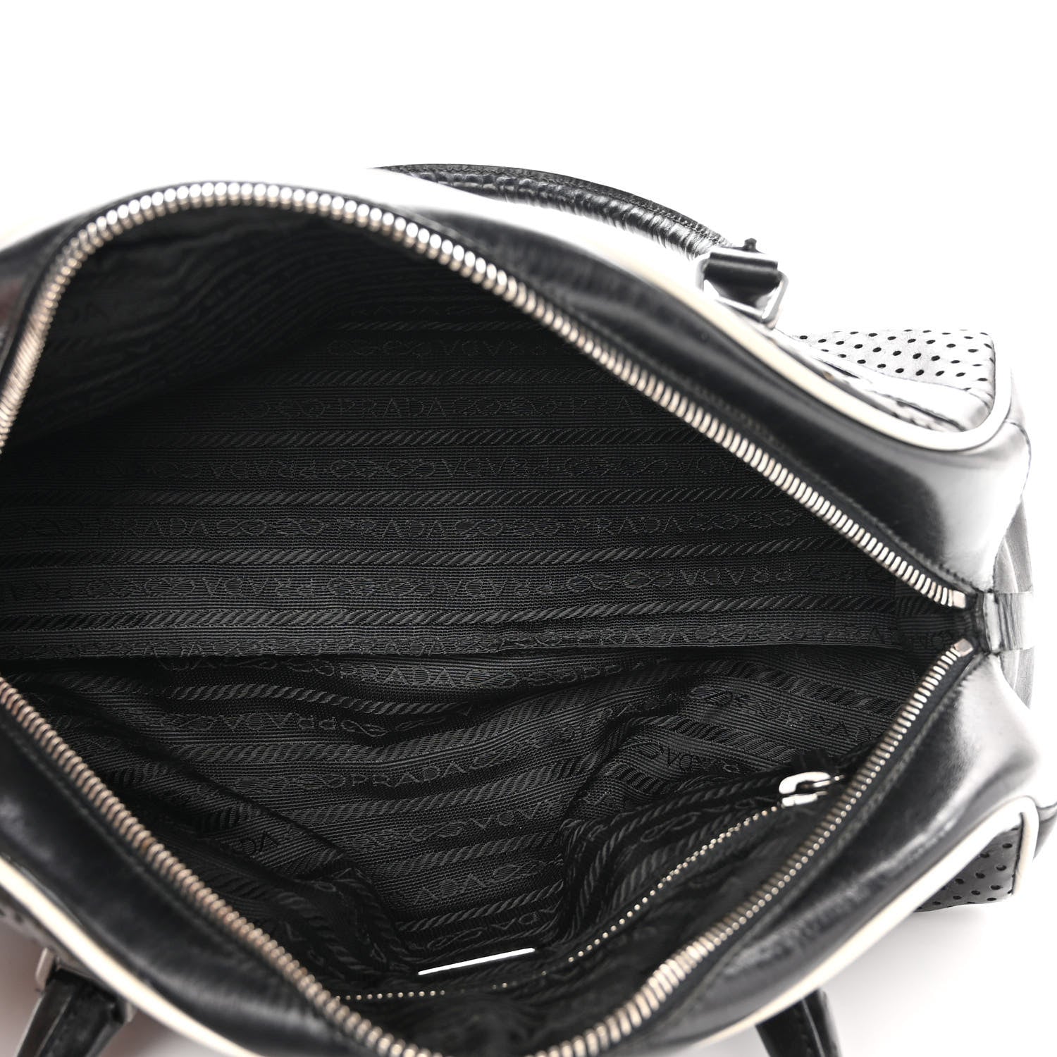 Prada Vitello Drive Perforated Bowling Bag Black 4 of 12