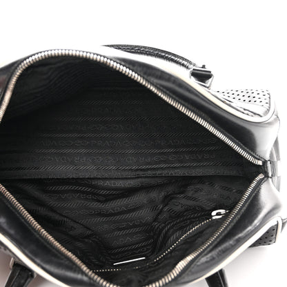 Prada Vitello Drive Perforated Bowling Bag Black 4 of 12