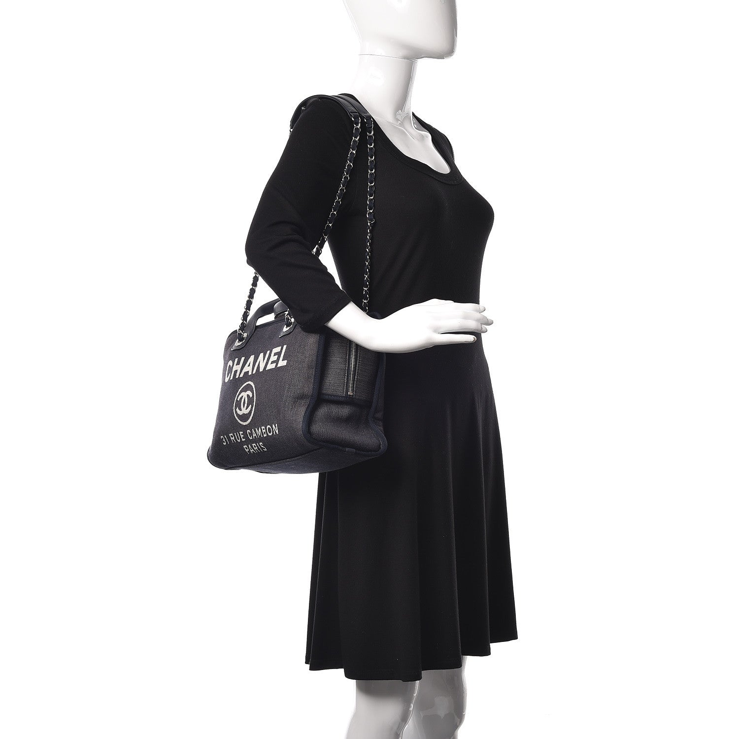 Chanel Denim Deauville Bowling Bag Dark Blue 2 of 9