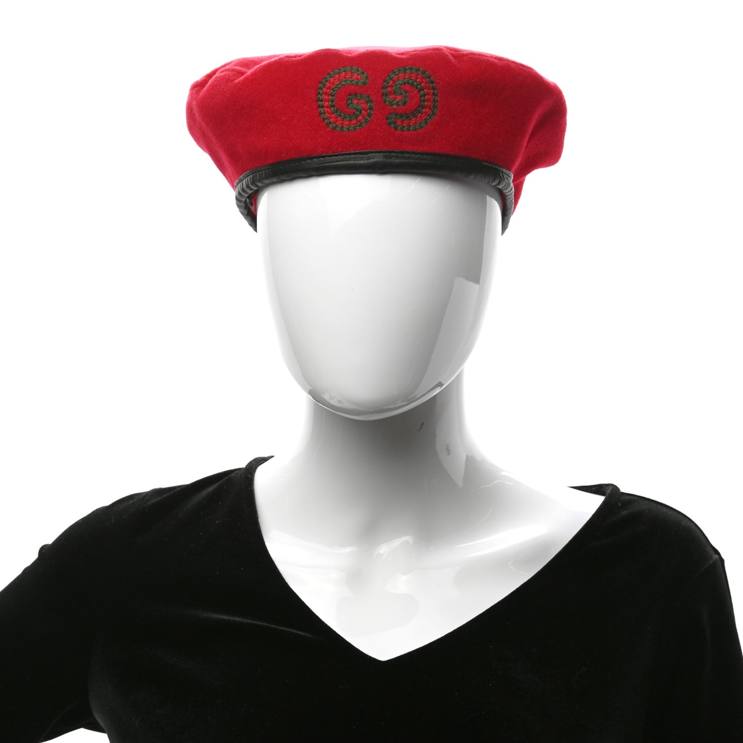 Felt Embroidered GG Patch Beret Hat Red