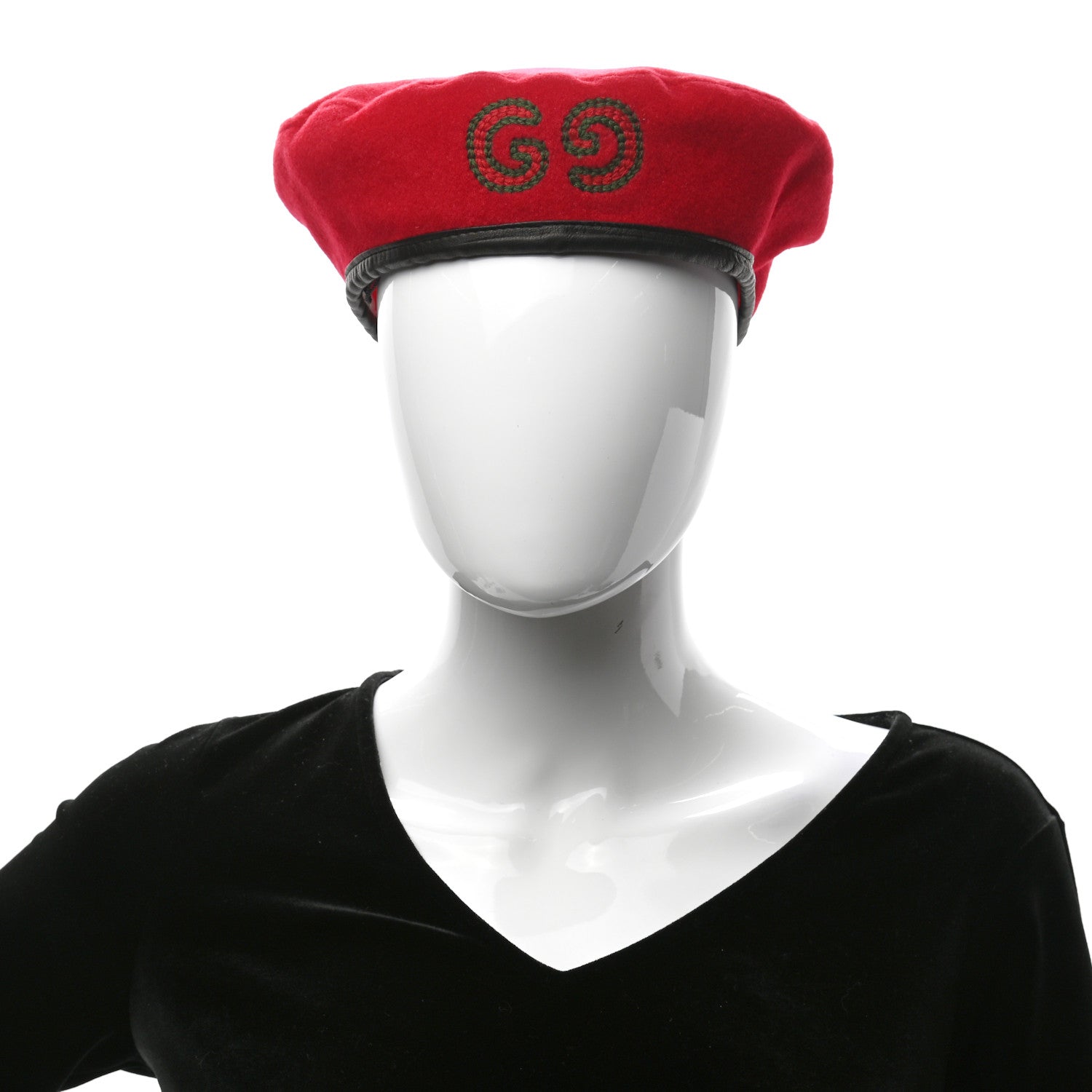 Gucci Felt Embroidered GG Patch Beret Hat Red 2 of 6