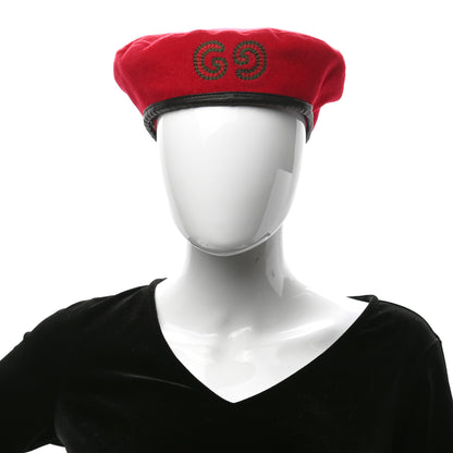 Gucci Felt Embroidered GG Patch Beret Hat Red 2 of 6