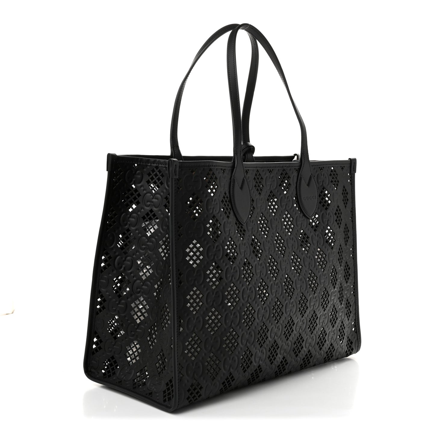 Calfskin GG Monogram Diamond Cut Medium Ophidia Tote Bag Black