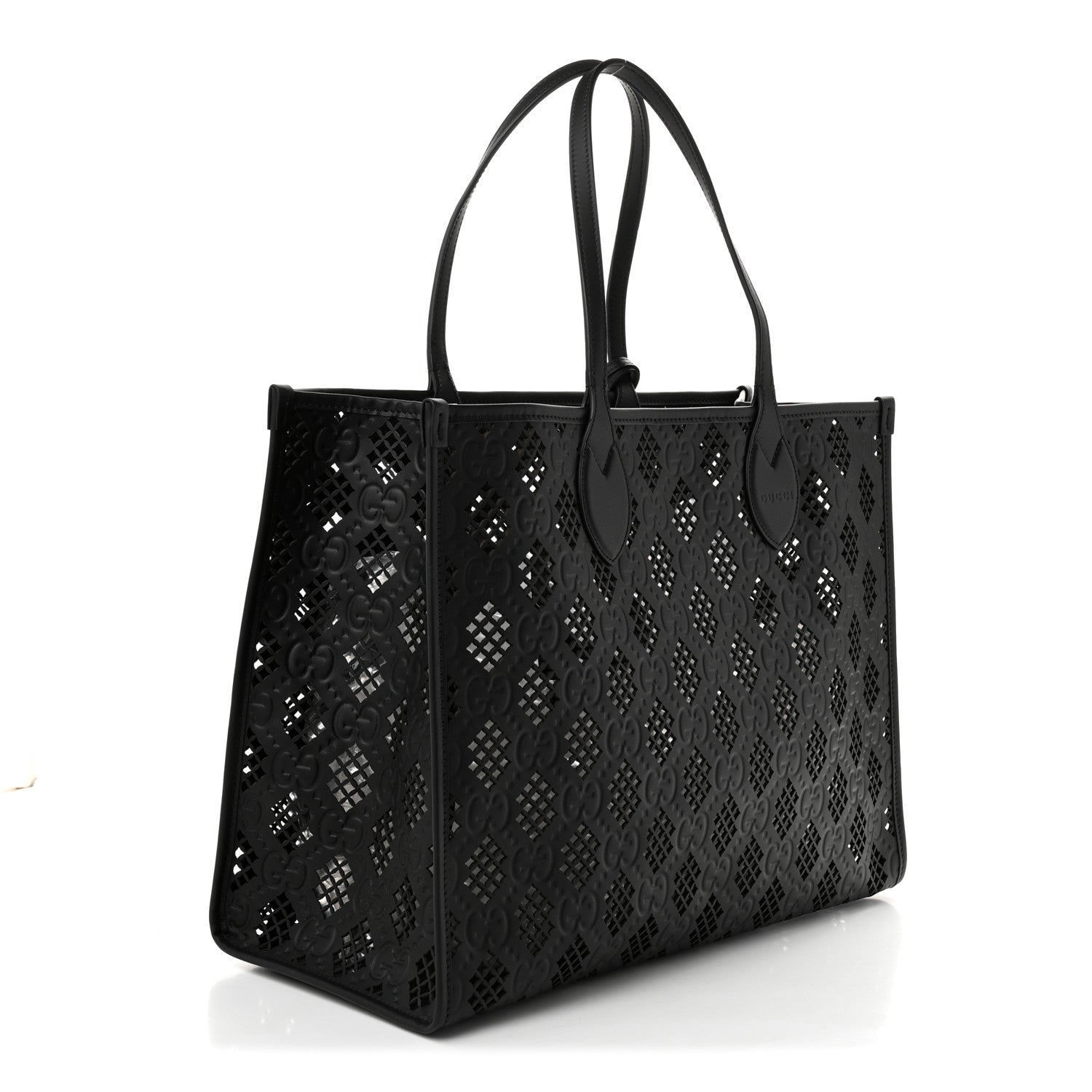 Gucci Calfskin GG Monogram Diamond Cut Medium Ophidia Tote Bag Black 4 of 11