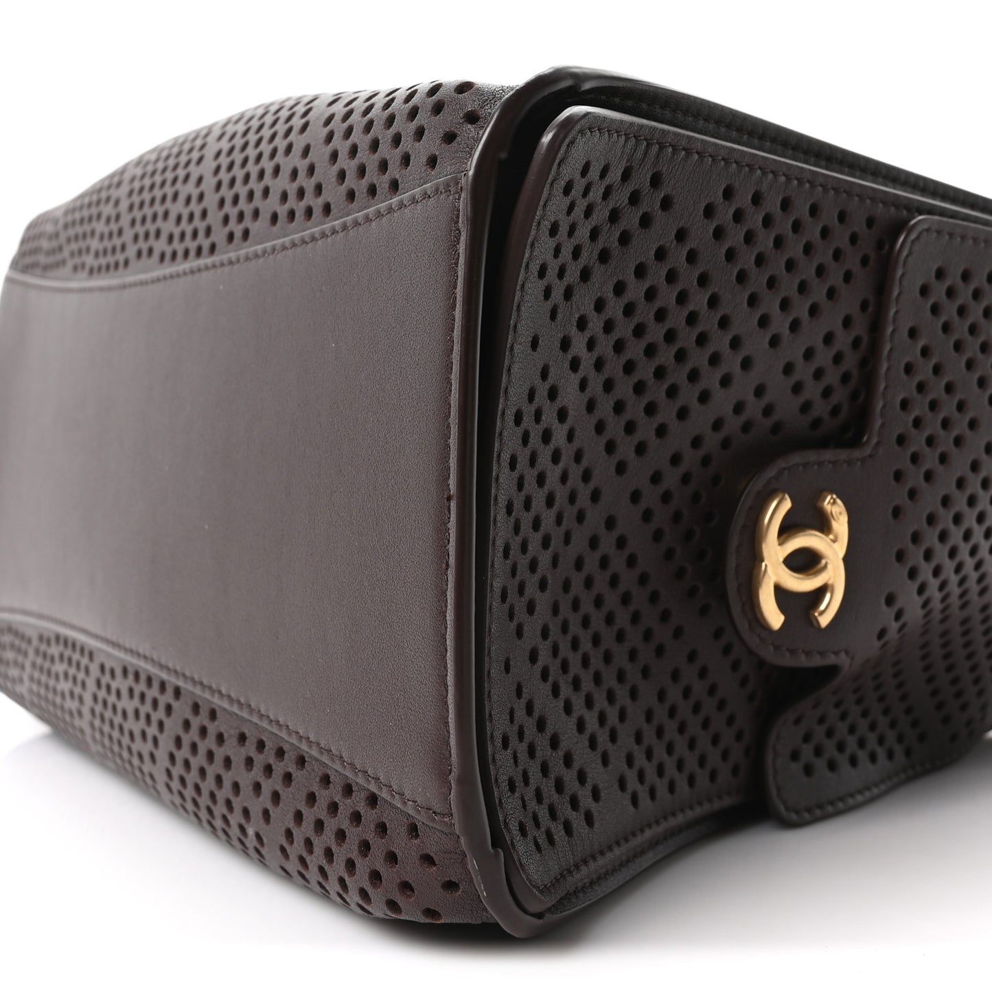Perforated Calfskin Small Chanel 25 Handbag Dark Brown