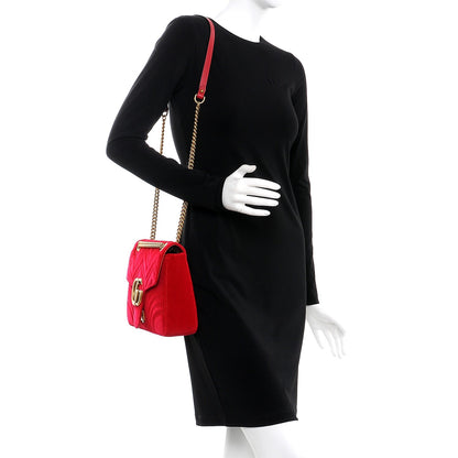 Gucci Velvet Matelasse Medium GG Marmont Shoulder Bag Hibiscus Red 2 of 8