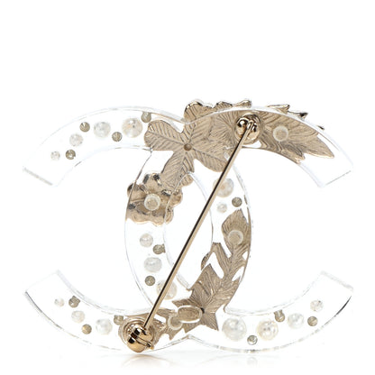 Chanel Resin Pearl Crystal CC Brooch Transparent Gold 3 of 4