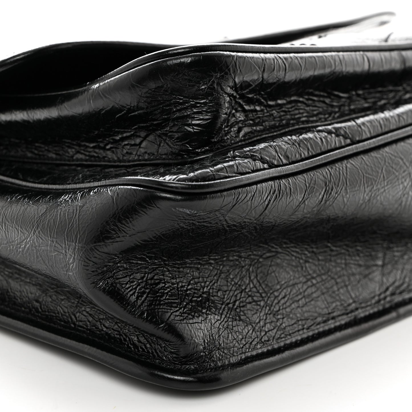 Crinkled Calfskin Matelasse Monogram Medium Niki Chain Satchel Black