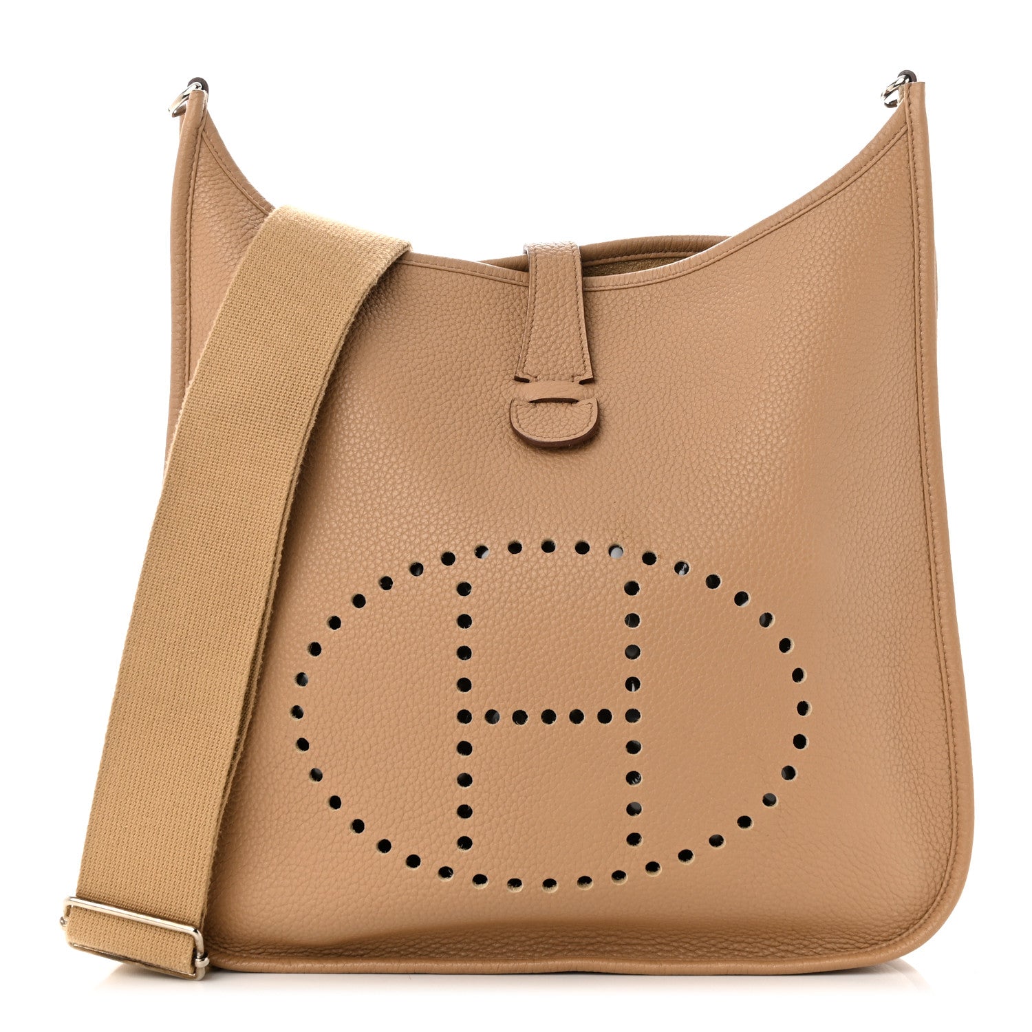 image of HERMES Taurillon Clemence Evelyne III GM in the color Biscuit by FASHIONPHILE