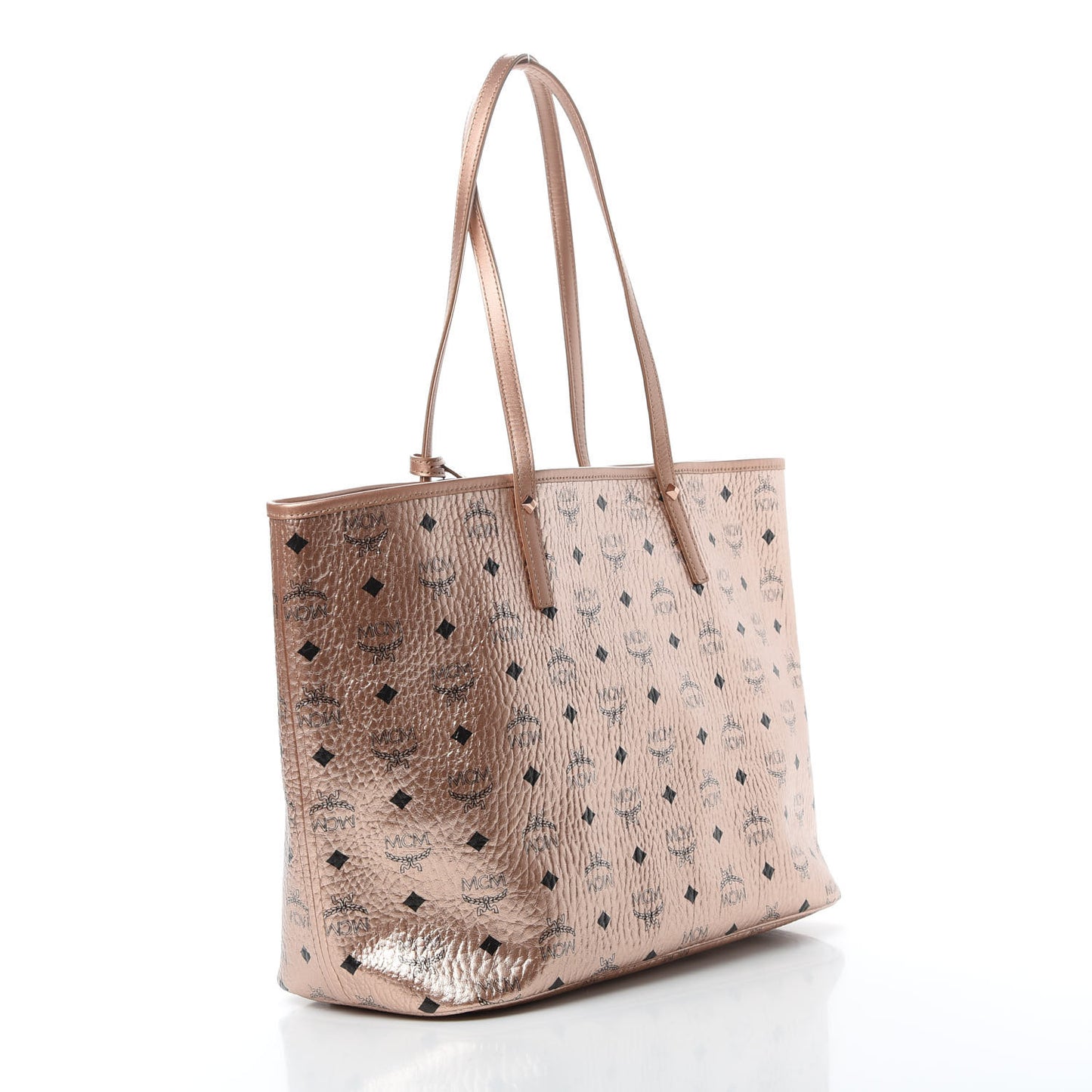 Metallic Visetos Medium Reversible Shopper Tote Champagne Gold