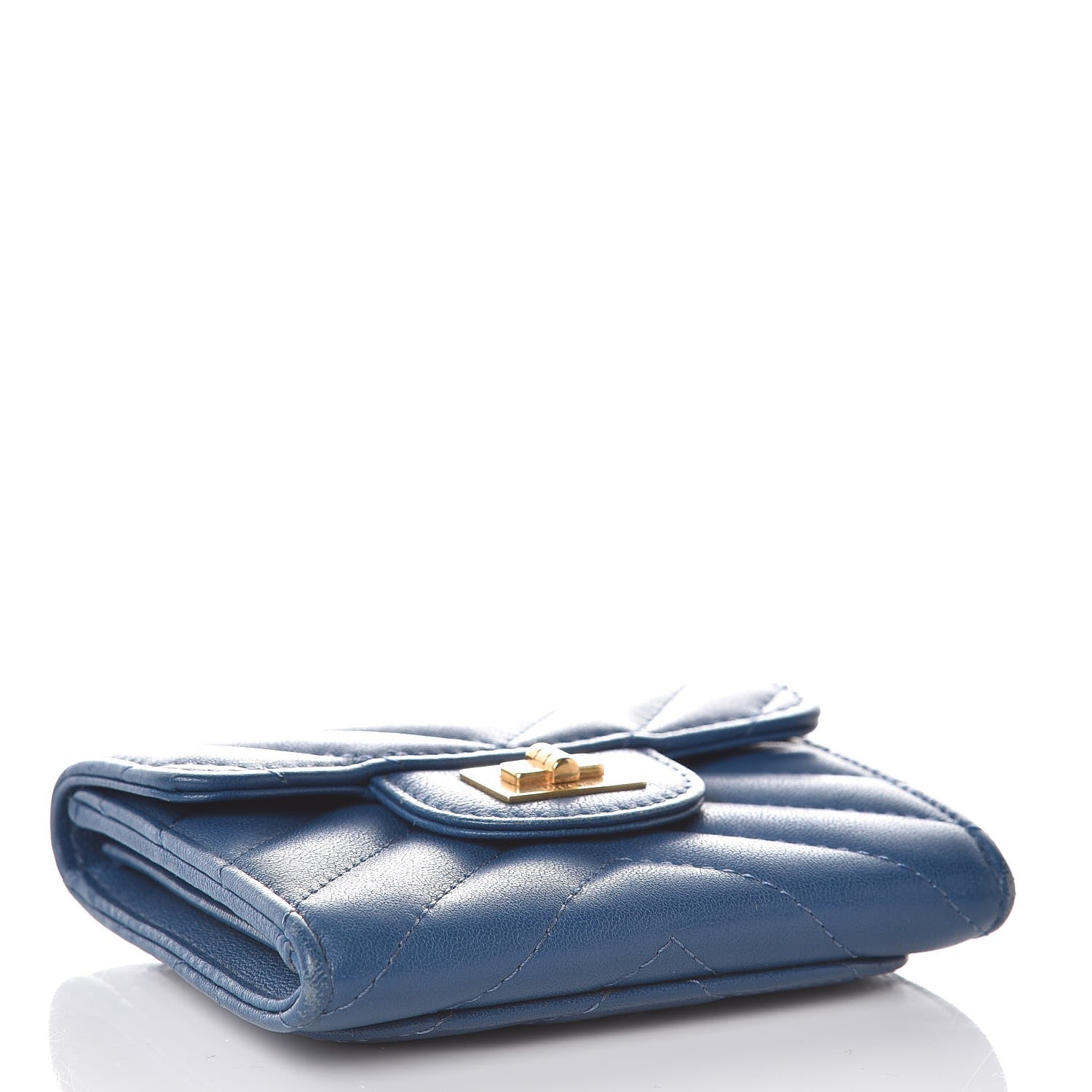 Chanel Sheepskin Chevron Quilted Reissue Card Holder Blue 4 of 12