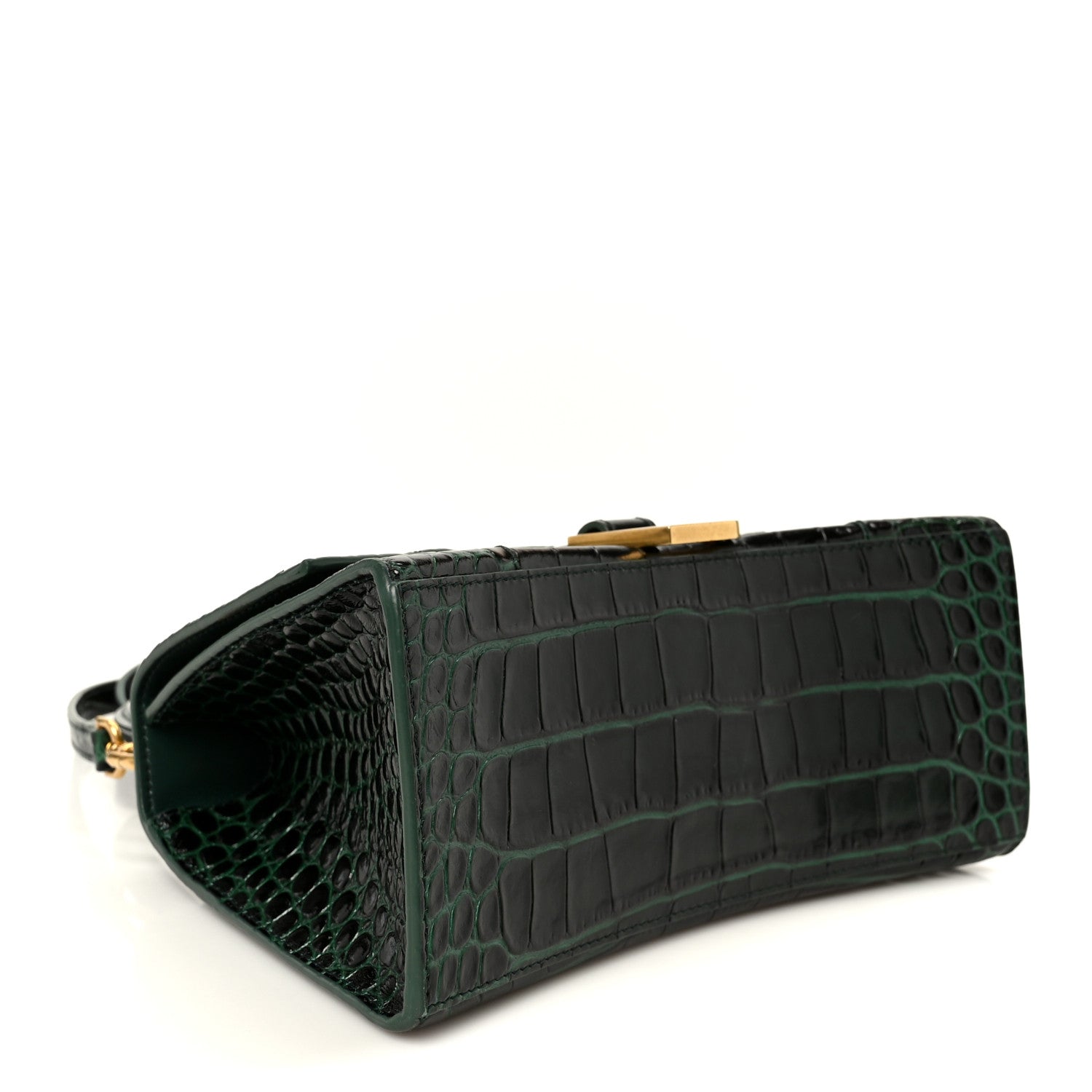 Balenciaga Shiny Calfskin Crocodile Embossed Small Hourglass Top Handle Bag Forest Green 4 of 11