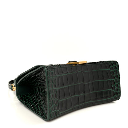 Balenciaga Shiny Calfskin Crocodile Embossed Small Hourglass Top Handle Bag Forest Green 4 of 11