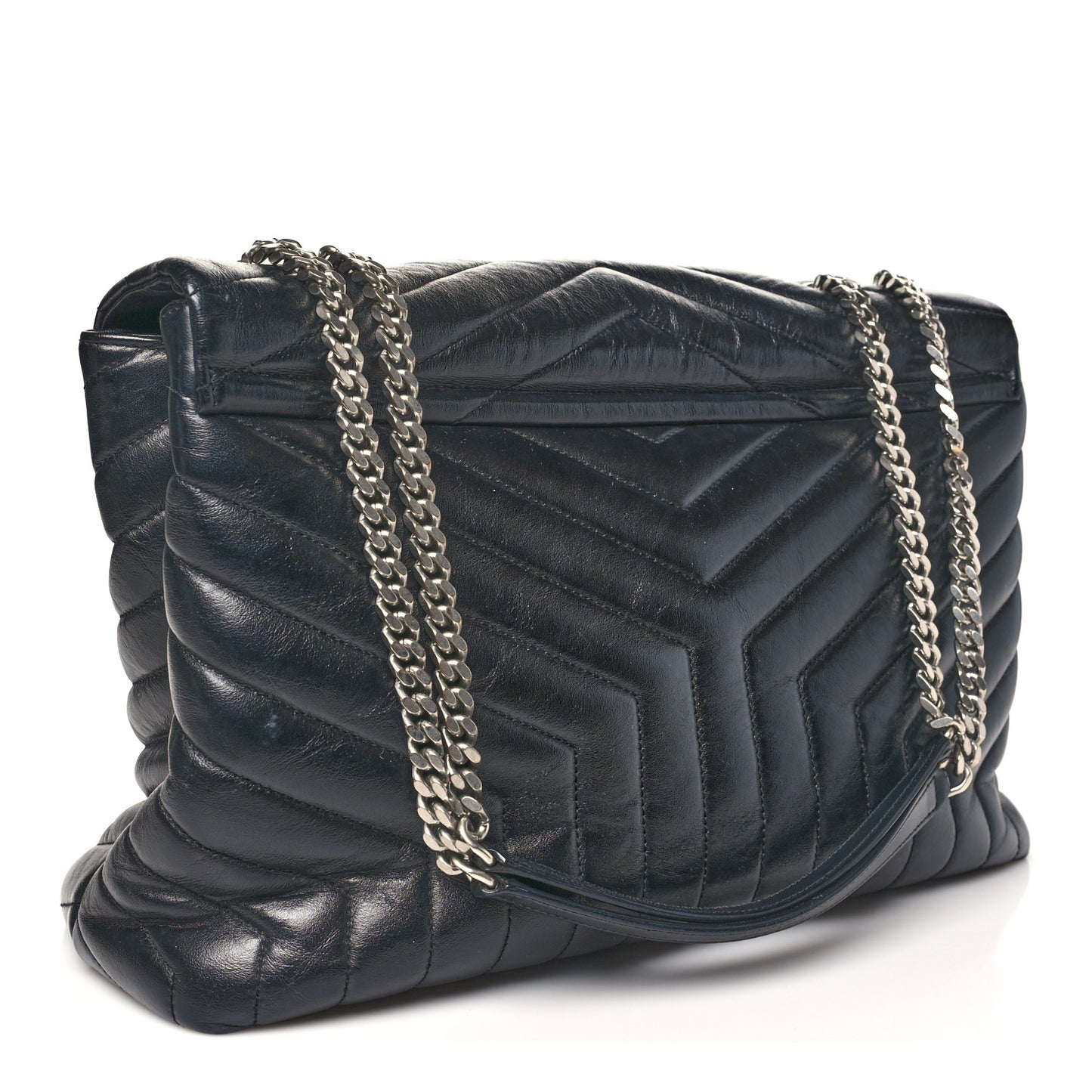Calfskin Y Quilted Monogram Large Loulou Chain Satchel Black