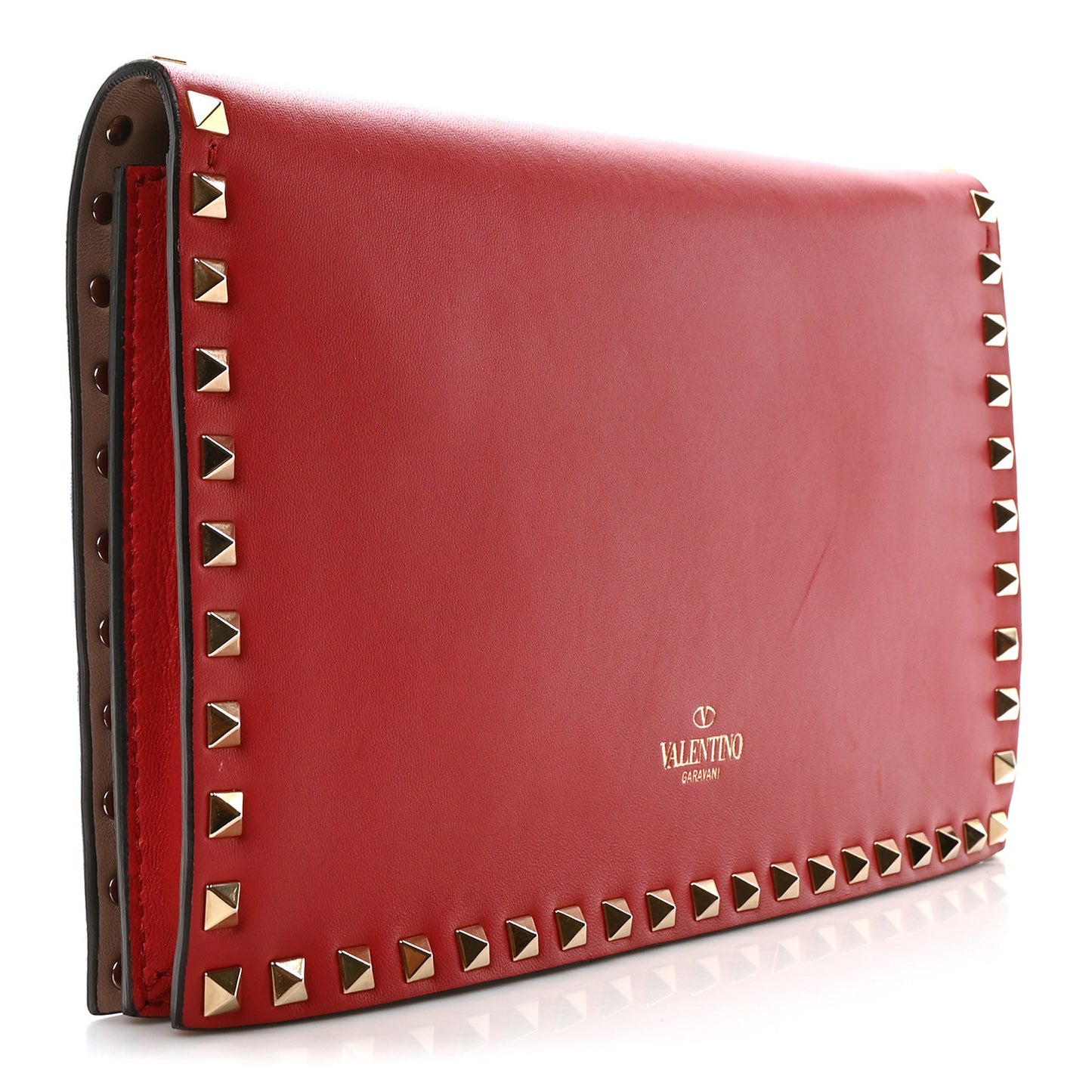Nappa Rockstud Wristlet Clutch Rosso Valentino