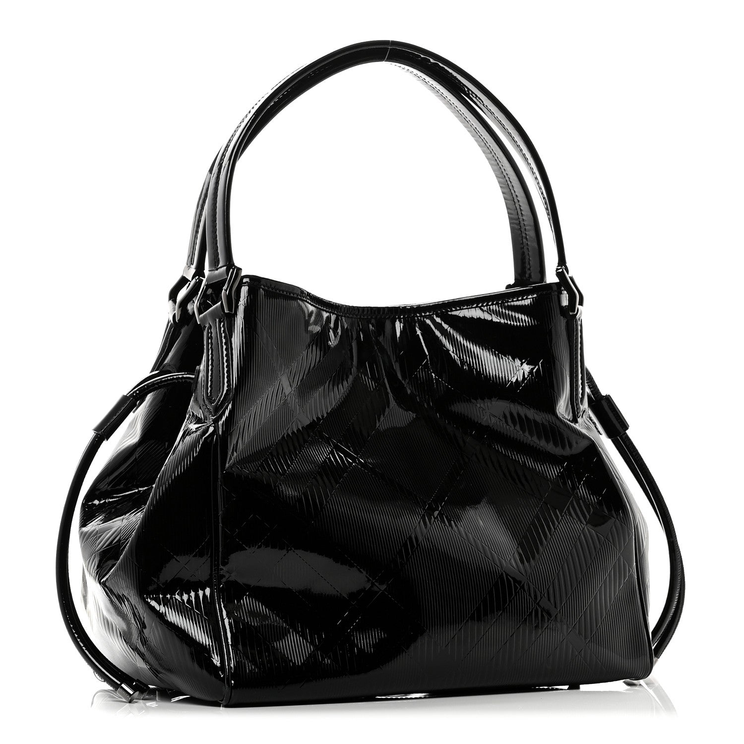 Burberry Patent Check Embossed Small Bilmore Tote Black 3 of 10