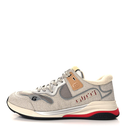 Gucci Metallic Calfskin Glitter Mesh Mens Ultrapace Sneakers 8 Silver Light Grey Mystic White 1 of 9