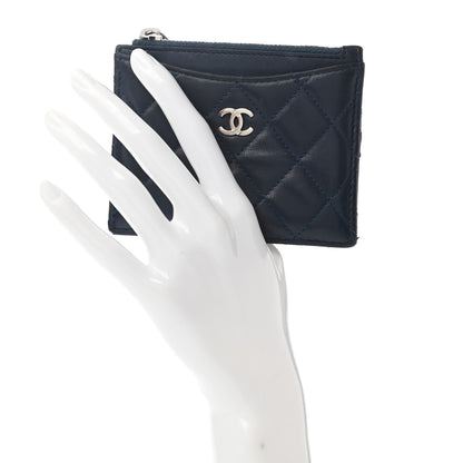 Chanel Lambskin Quilted Zip Card Holder Navy Blue 2 of 7