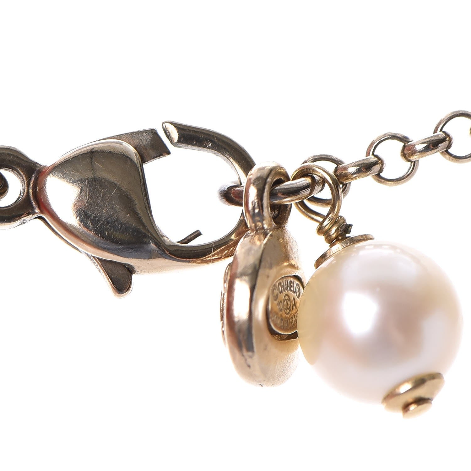 Chanel Pearl Crystal CC Drop Necklace Gold 6 of 7