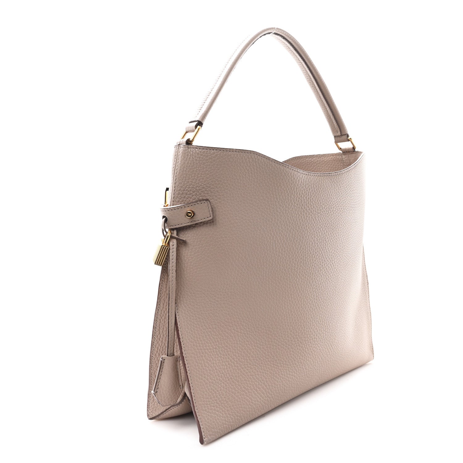 Tom Ford Pebbled Calfskin Small Alix Padlock Zip Hobo Bag Beige 4 of 11