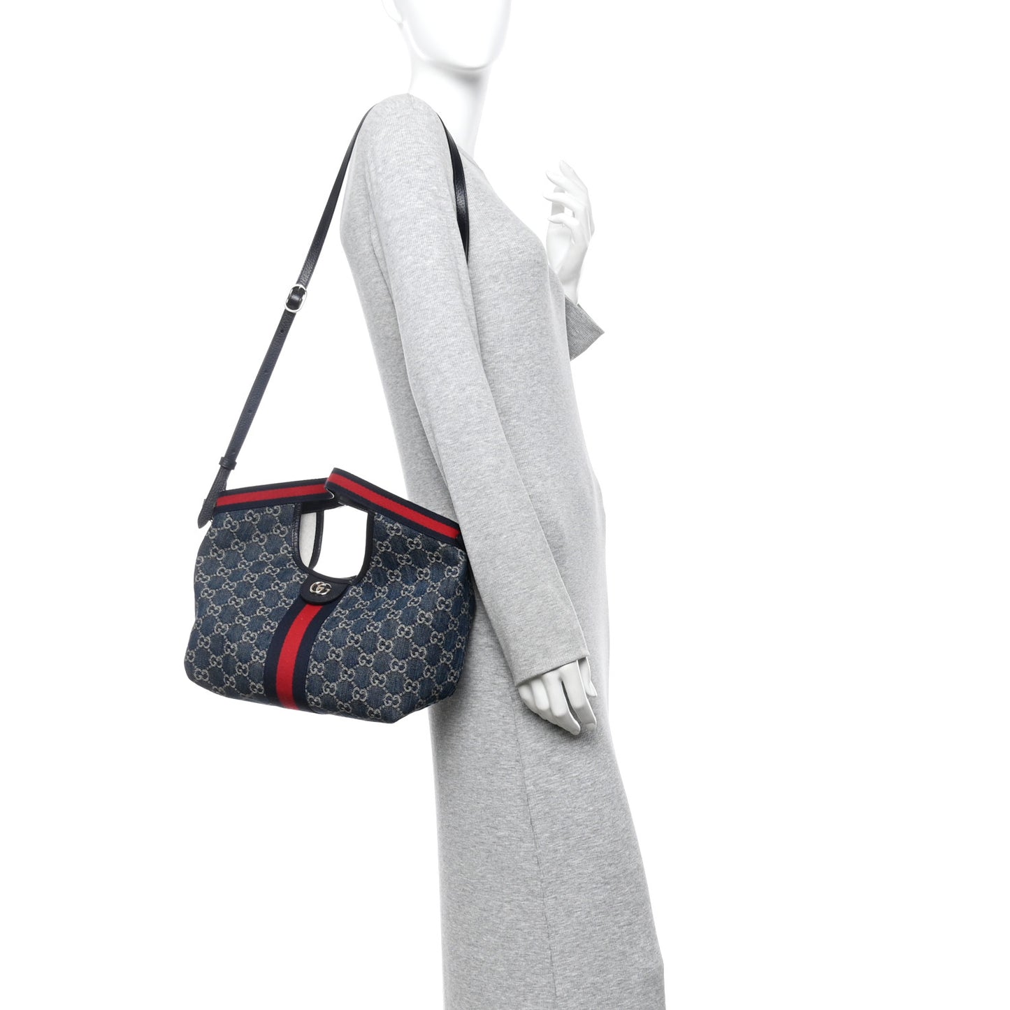 Denim GG Monogram Web Small Giglio Tote Blue White