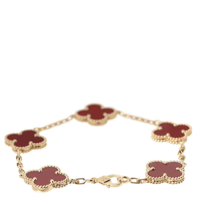 Van Cleef & Arpels 18K Yellow Gold Carnelian 5 Motifs Vintage Alhambra Bracelet 3 of 9