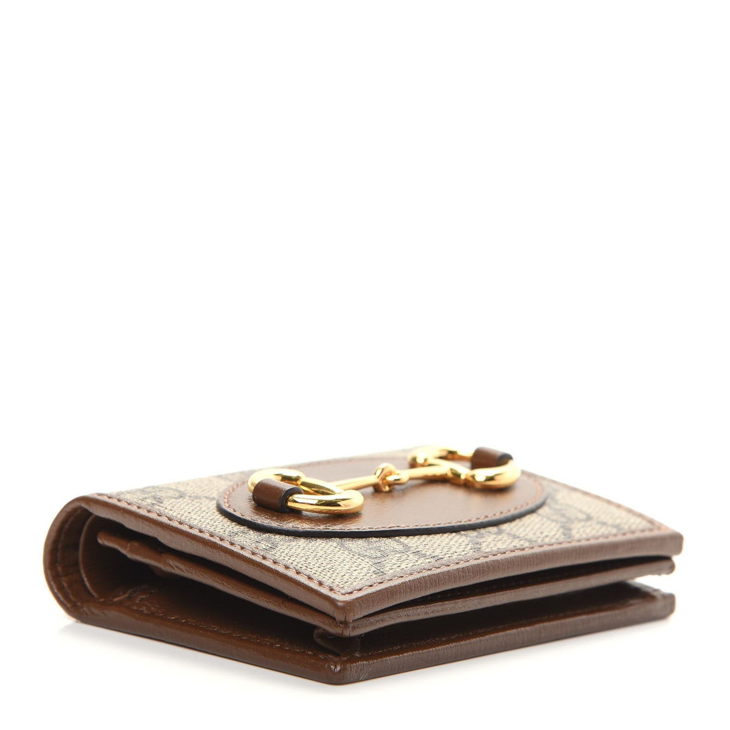 GG Supreme Monogram Horsebit 1955 Card Case Wallet Beige Ebony Brown Sugar
