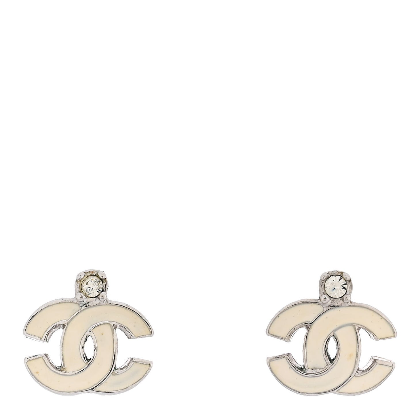 Resin Crystal CC Earrings Silver White