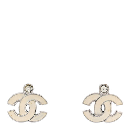 Chanel Resin Crystal CC Earrings Silver White 1 of 5