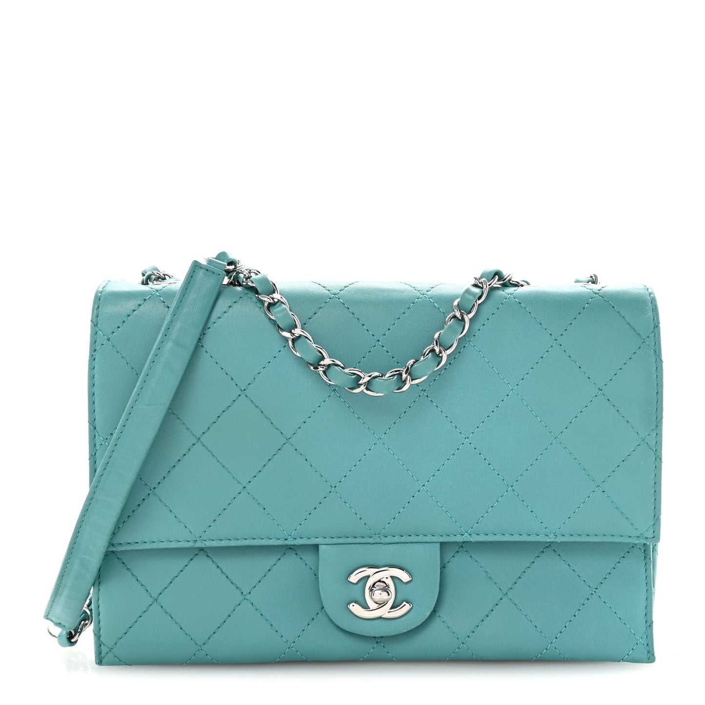 Calfskin Stitched Double Flap Bag Turquoise