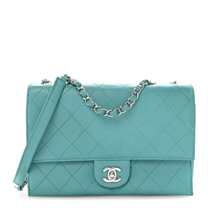 Chanel Calfskin Stitched Double Flap Bag Turquoise 1 of 10
