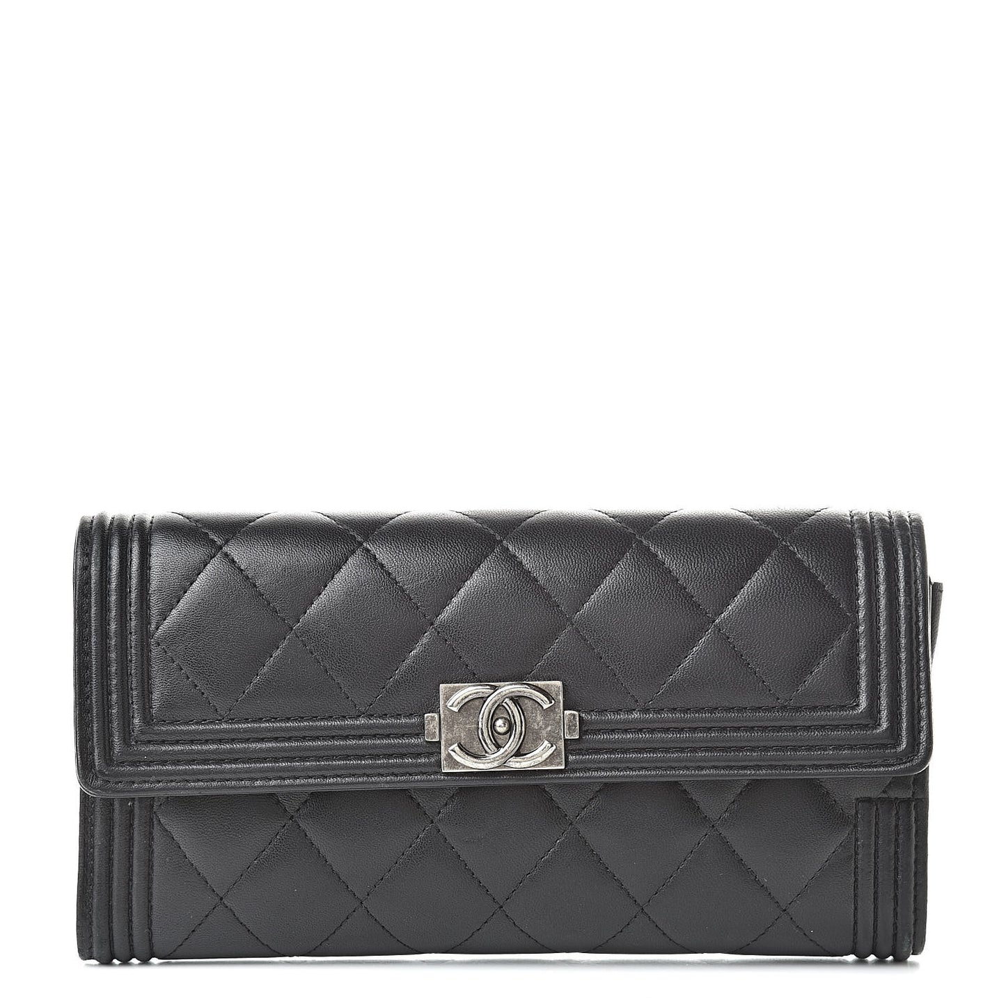 Lambskin Quilted Boy Flap Wallet Black