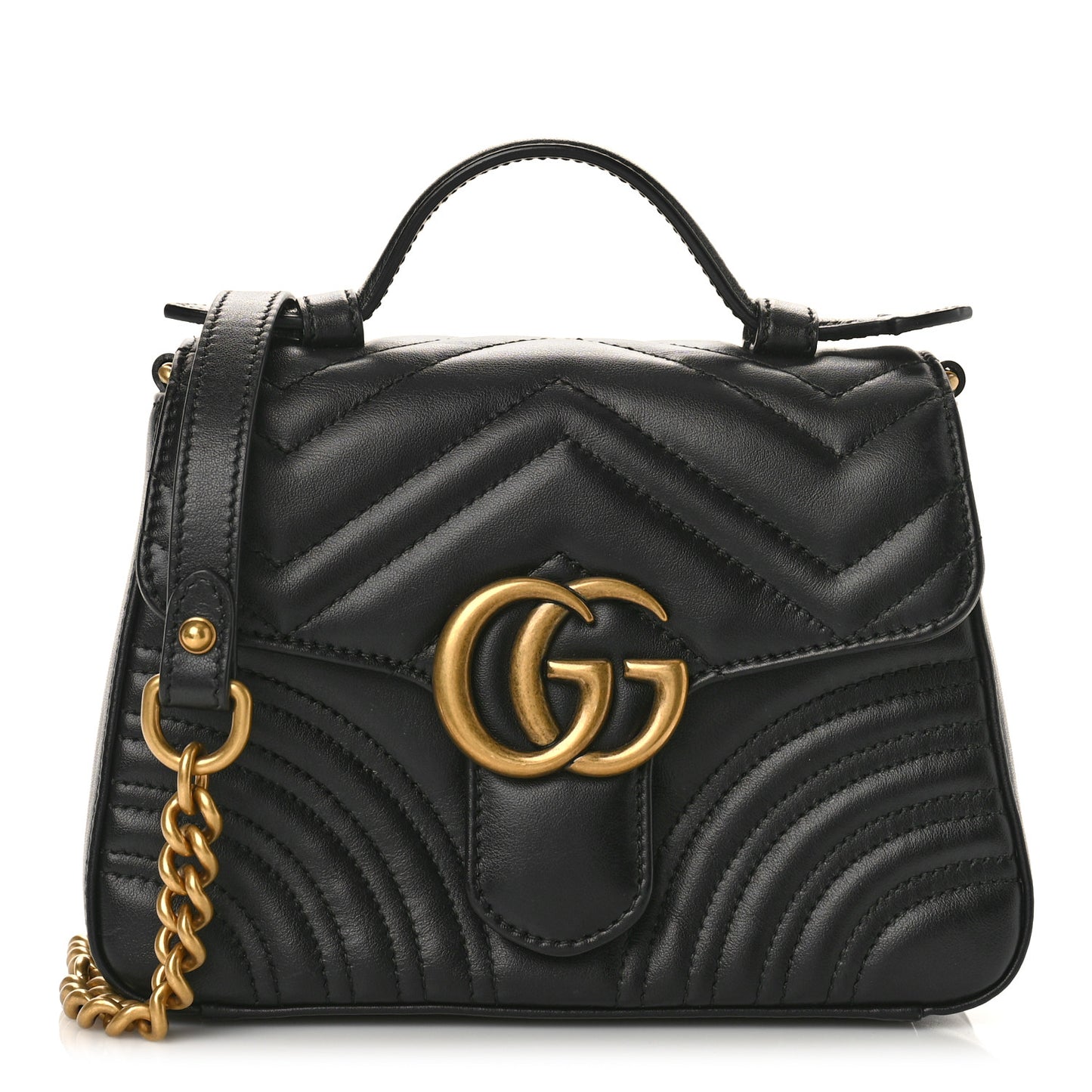 Calfskin Matelasse Mini GG Marmont Top Handle Shoulder Bag Black