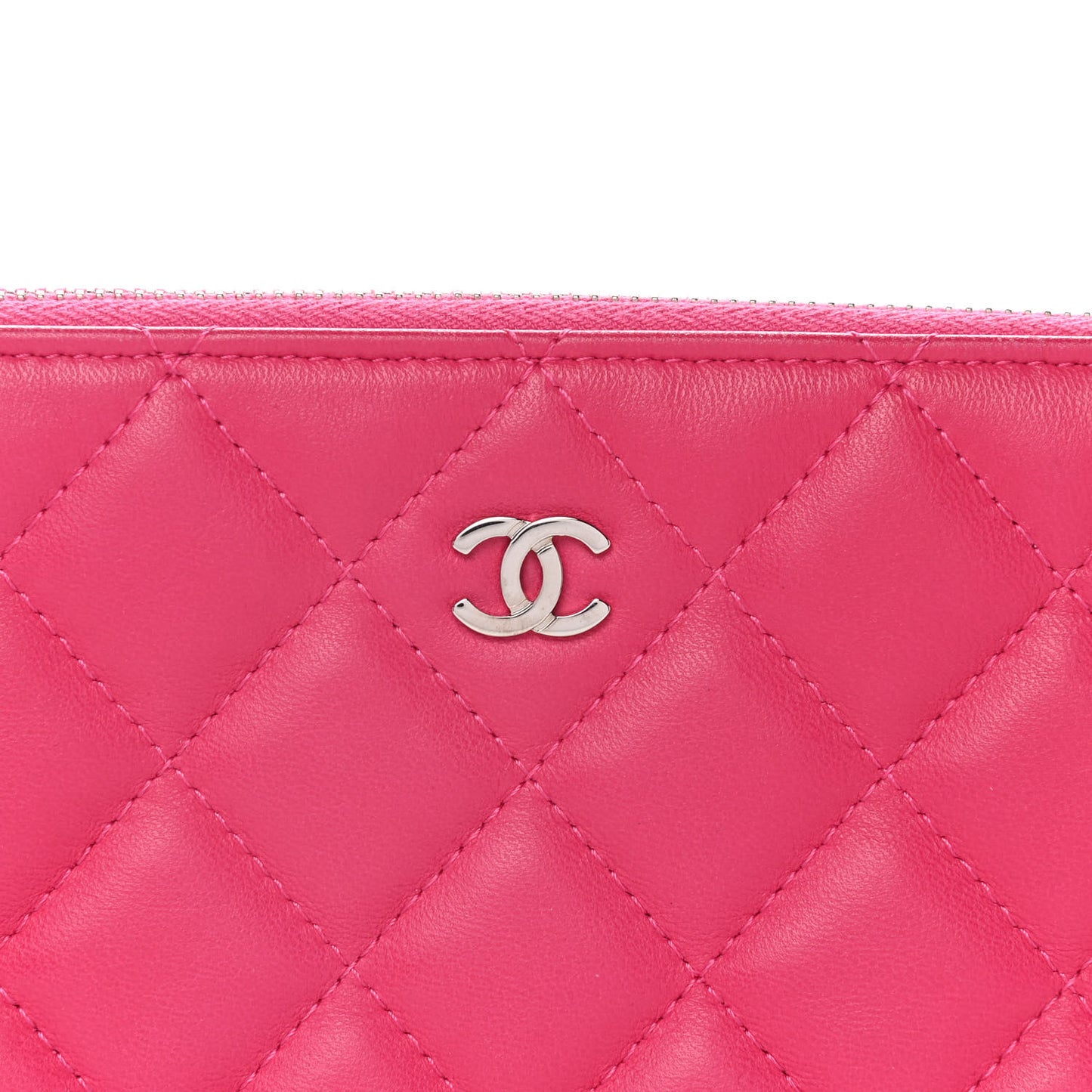 Lambskin Quilted Medium Cosmetic Case Dark Pink