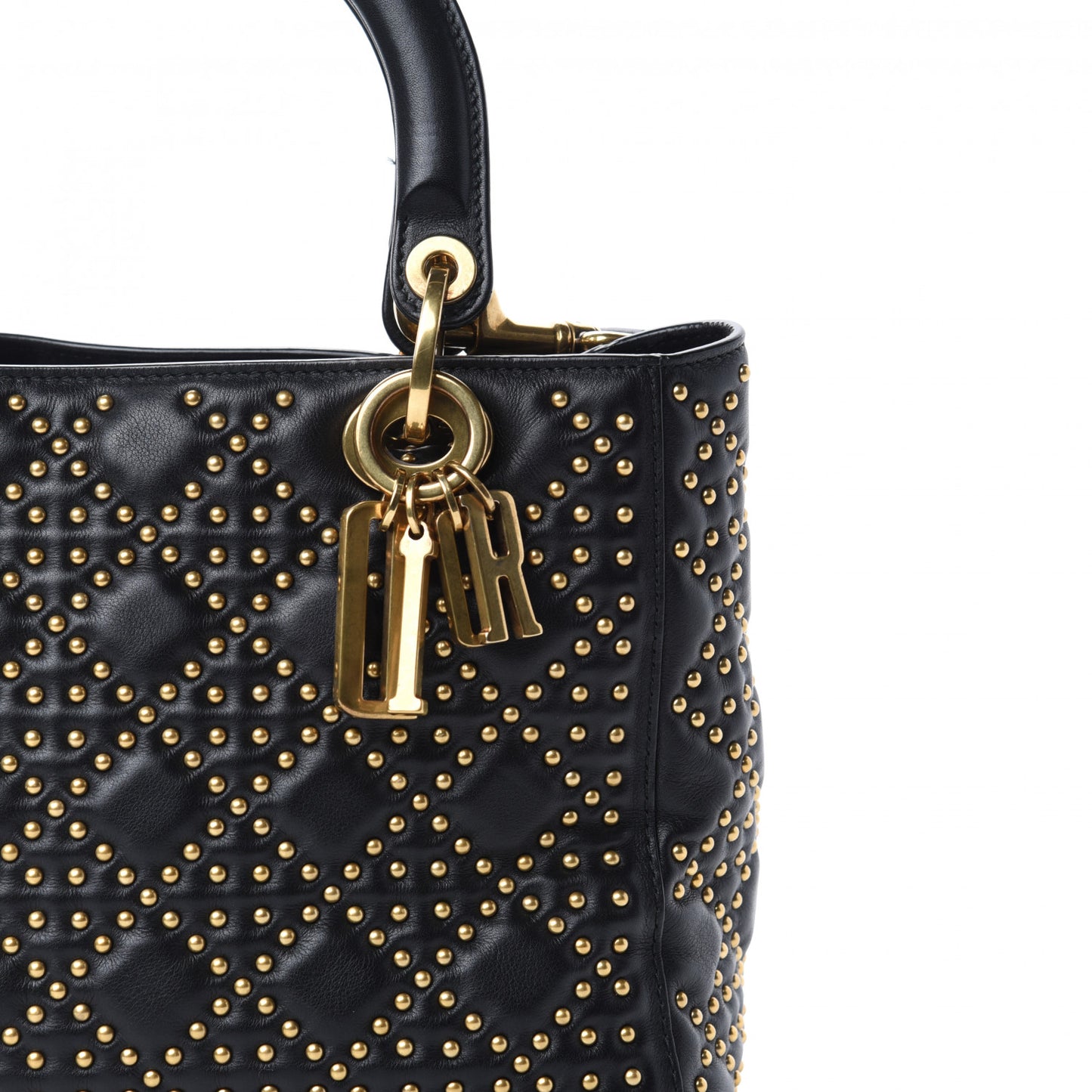 Calfskin Cannage Studded Medium Supple Lady Dior Black