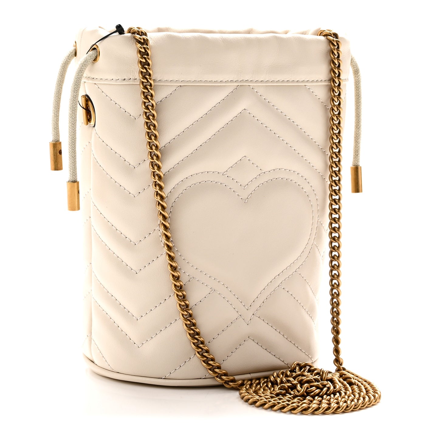 Calfskin Matelasse Mini GG Marmont 2.0 Bucket Bag White