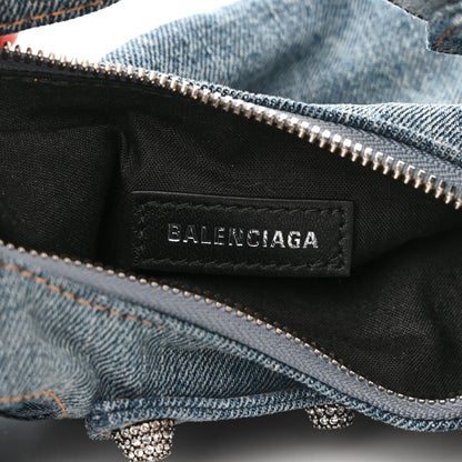 Balenciaga Washed Frayed Denim Crystal Le Cagole Shoulder Bag XS Blue 8 of 11