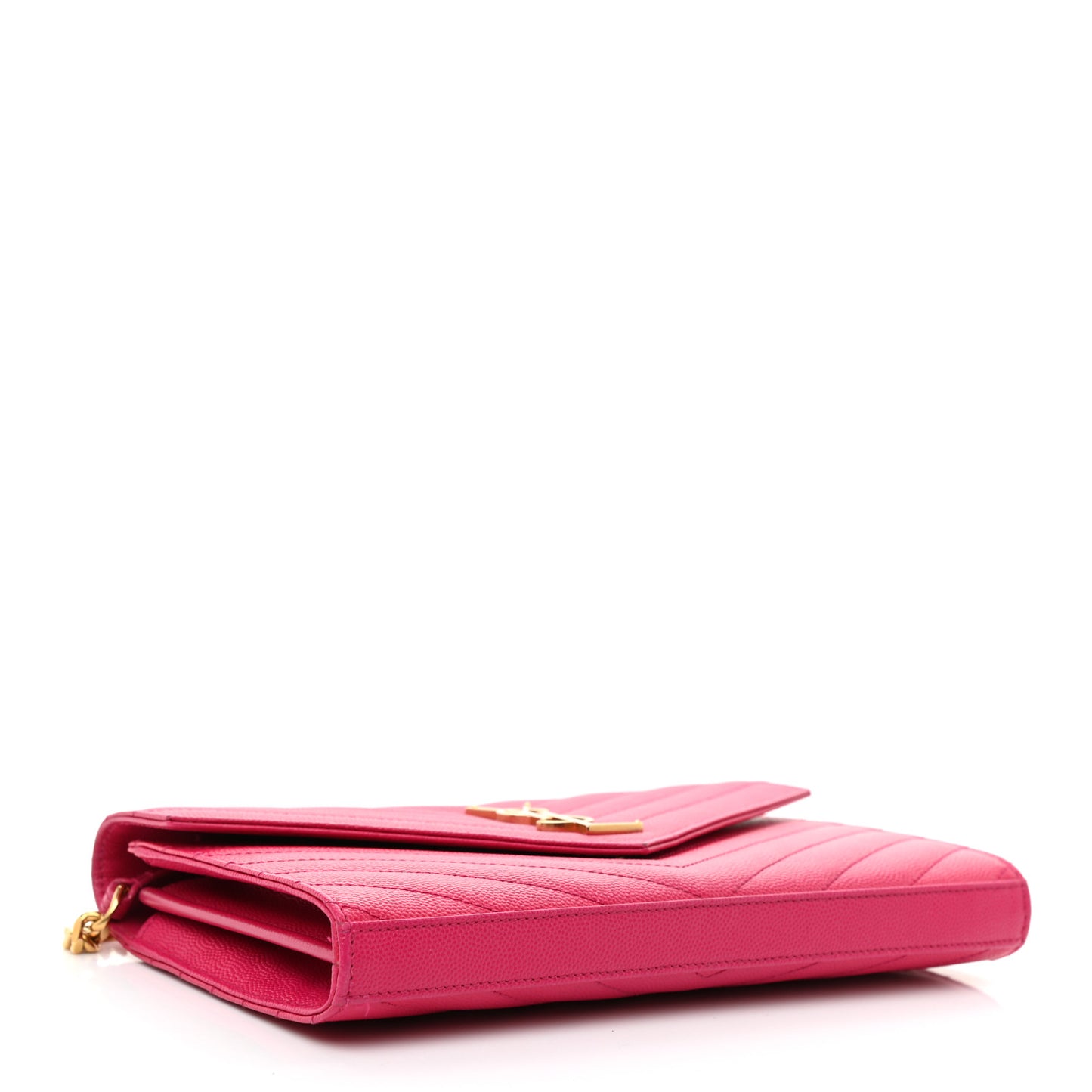 Grain De Poudre Matelasse Chevron Monogram Chain Wallet Lipstick Fuchsia