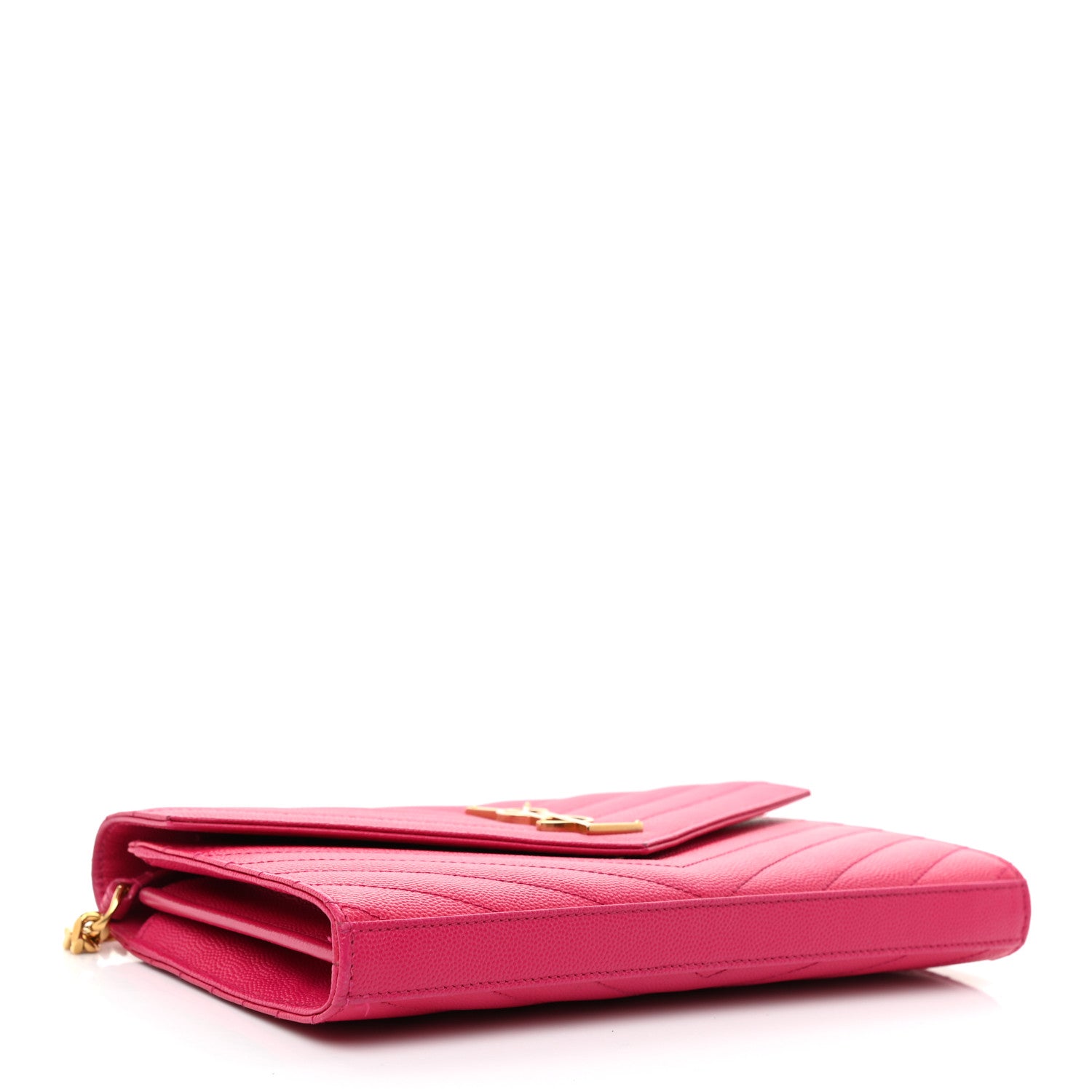 Saint Laurent Grain De Poudre Matelasse Chevron Monogram Chain Wallet Lipstick Fuchsia 4 of 9