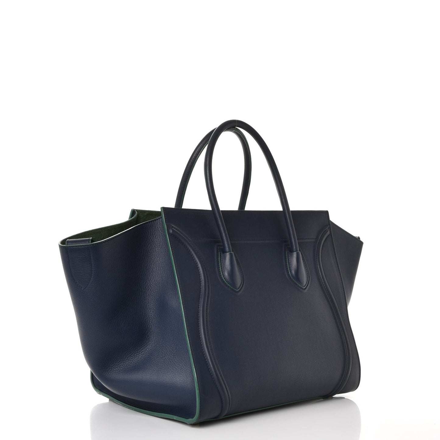 Supple Calfskin Medium Phantom Luggage Navy Blue Green Trim