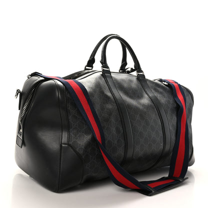Gucci Soft GG Supreme Monogram Appia Calfskin Web Large Carry On Duffle Bag Black Grey 2 of 12