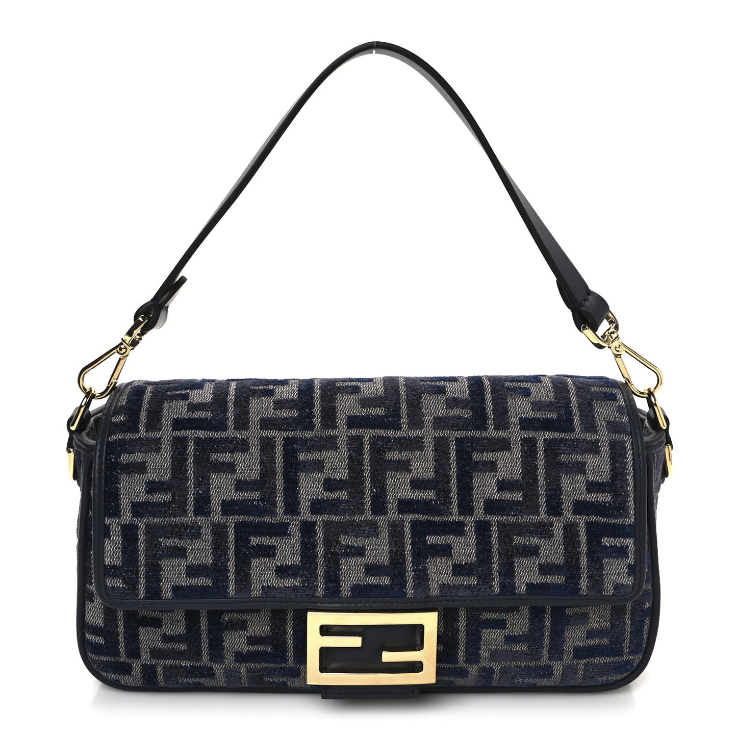 Chenille FF Embroidered Baguette Grigio Notte Flamingo