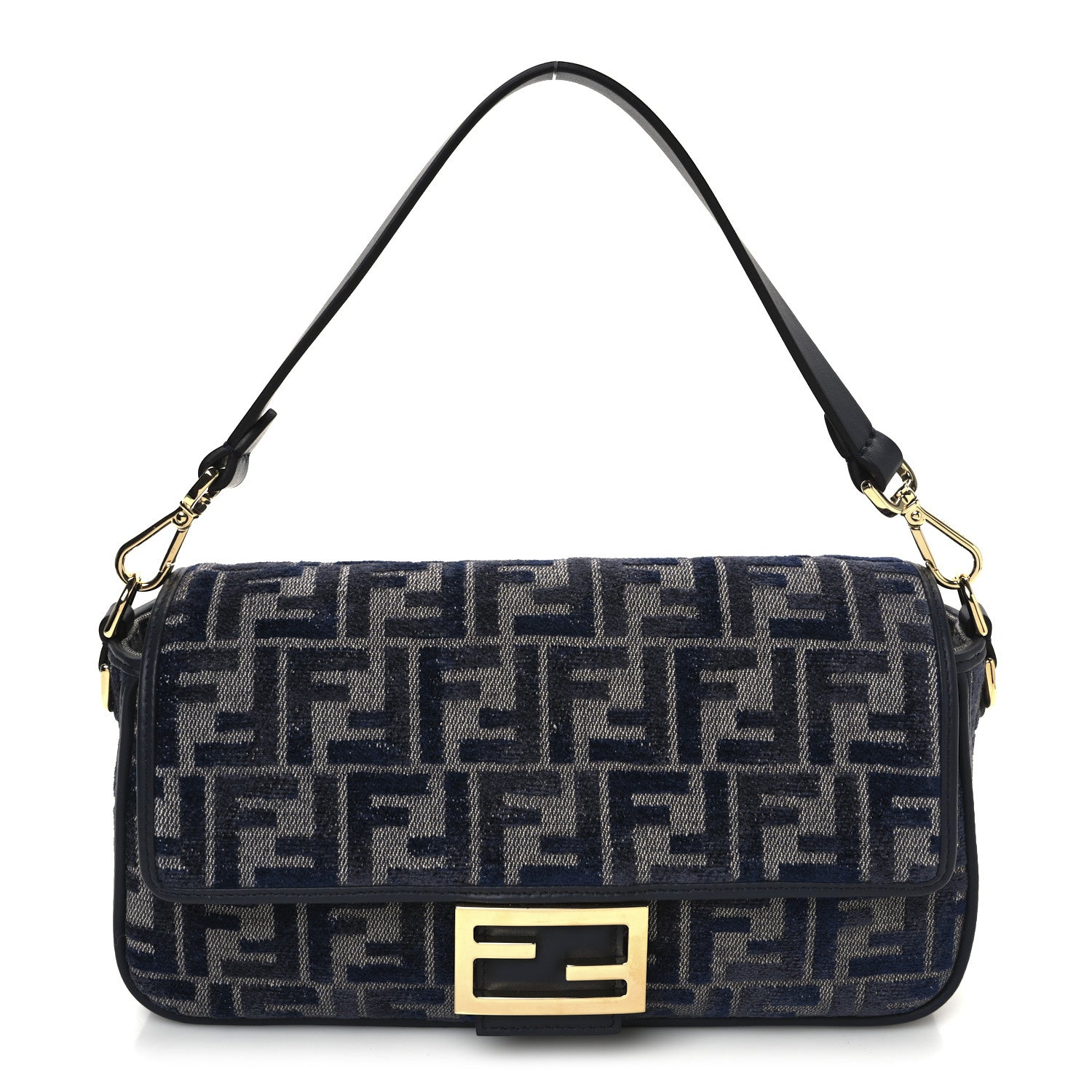 Fendi Chenille FF Embroidered Baguette Grigio Notte Flamingo 1 of 12