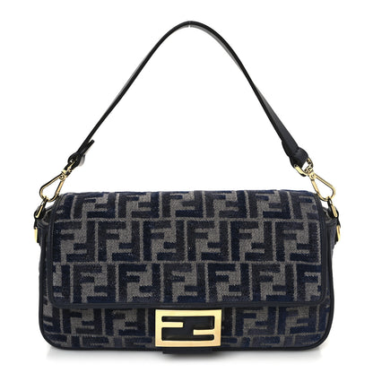 Fendi Chenille FF Embroidered Baguette Grigio Notte Flamingo 1 of 12