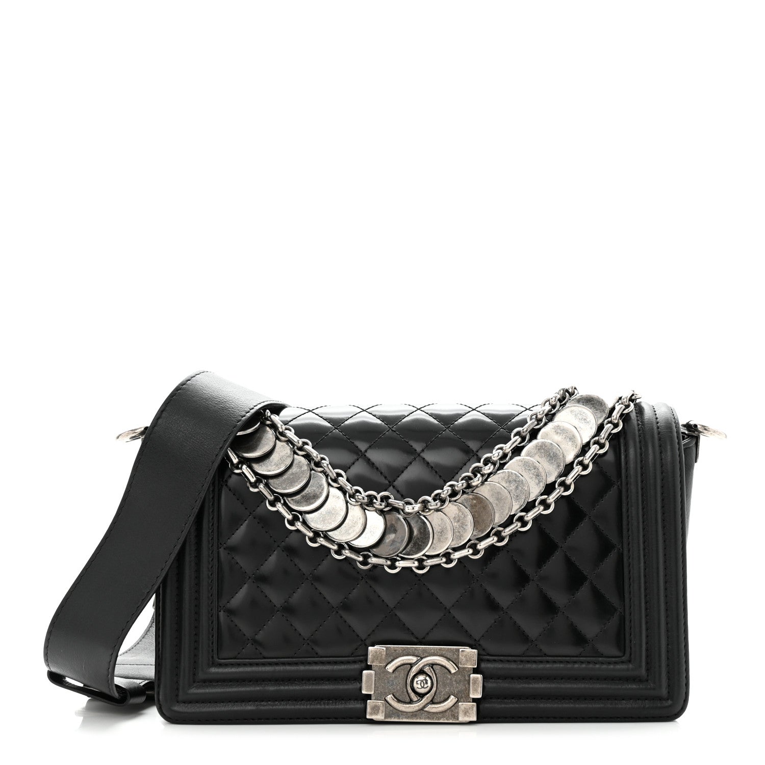 Chanel Patent Calfskin Quilted Paris Bombay Medallion Embellished Medium Boy Flap Black 1 of 10