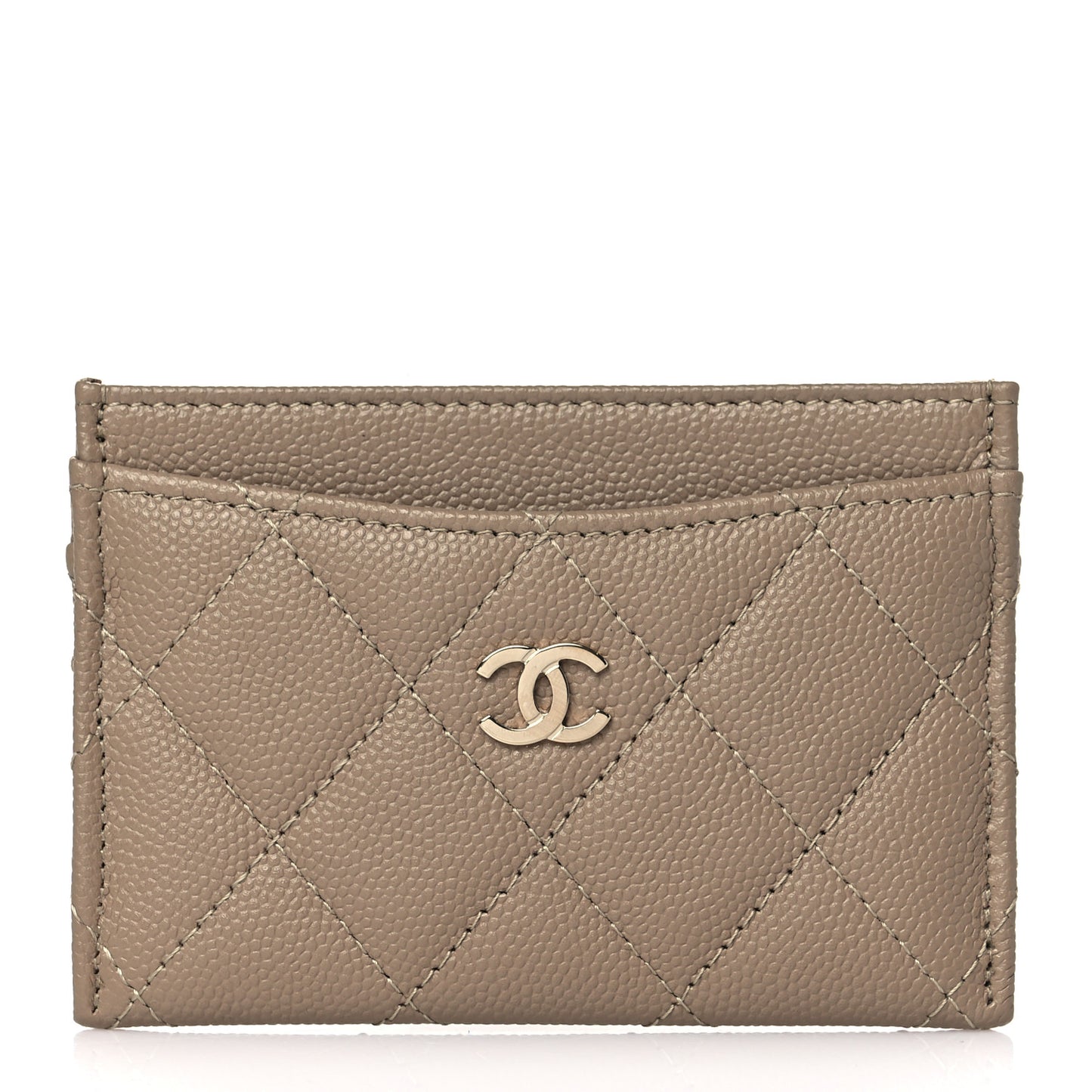 Caviar Quilted Card Holder Dark Beige