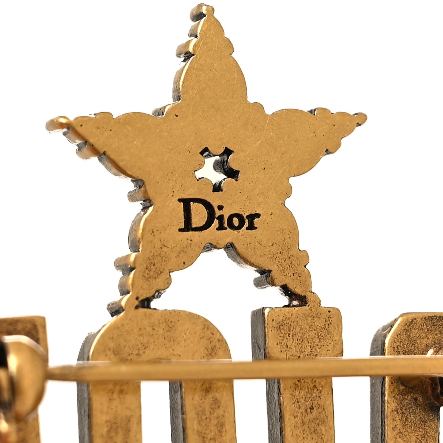 Metal Crystal Dio(r)evolution Logo Brooch Antique Gold